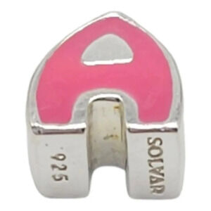 Solvar Sterling Silver Pink Enamel Initial A Slide Charm Kids New Old Stock